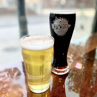 a pint and a glass of beer