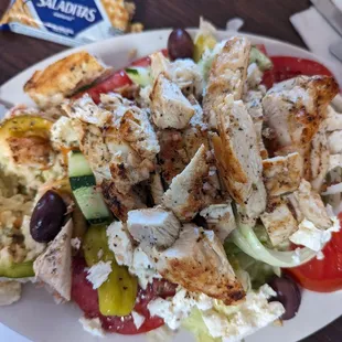 6oz grilled Chicken on Greek salad.