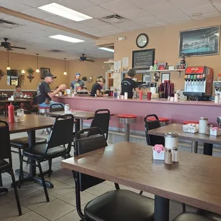 a restaurant with tables and chairs