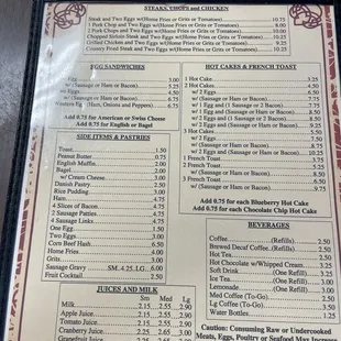 Breakfast menu