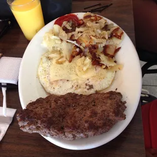 Chopped steak omelette