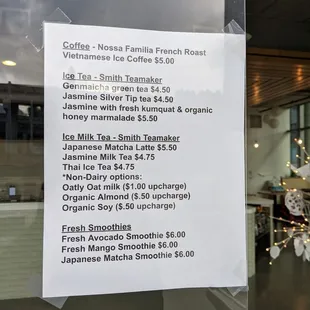 Tea menu - not bubble tea style but good quality tea and carefully made ice milk teas