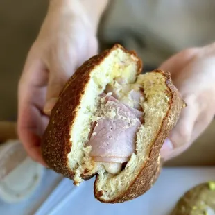 Croque Monsieur with ham, Gruyère cheese, and mornay sauce