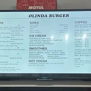 a menu on the wall
