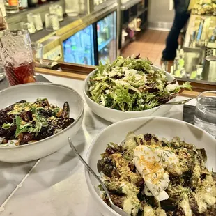 Carrots, brussel sprouts, salad