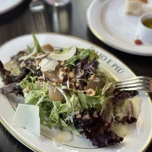 INSALATA DI PERE Mixed leaves salad, confit pears, sour cranberries, toasted hazelnuts, shaved Pecorino romano