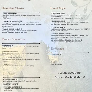 Breakfast menu