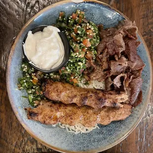 Beef &amp; Lamb Kabob Tabbouleh Rice Side of Gyro