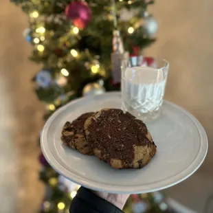 Our warm chocolate chunk cookies are perfect with a cold glass of milk.