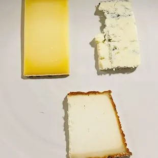 Three cheeses (quite literally). Very zen presentation.