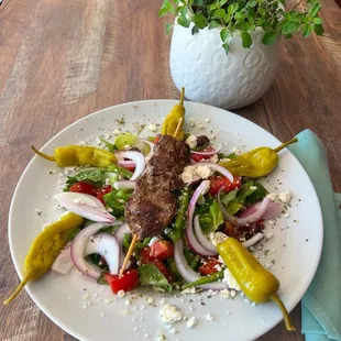 Greek salad w/ lunch sized beef kabob