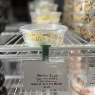 Deviled eggs in fridge