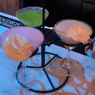 three martinis on a bar
