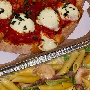 Margarita Pizza &amp; Shrimp Carnival Pasta! (instagram: @diningwithkels)