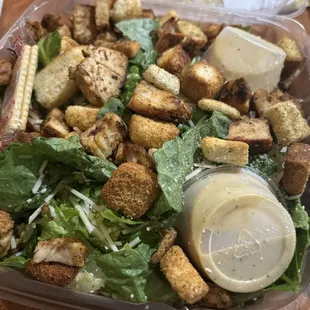 Cesar salad with blackened chicken. If the dressing was better it would have been a perfect salad.