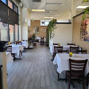 empty tables and chairs