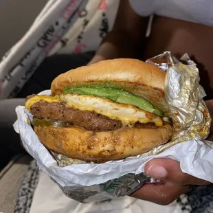 5. Avocado Cheese Burger add Fried Egg