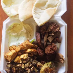 This is from the lunch Buffett. Pita bread, humus, falafel, chicken shawarma, gyro, etc. So good.