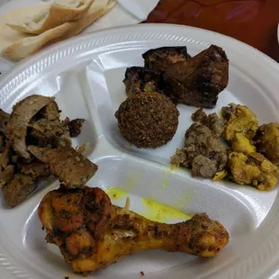 Meats from the buffet. Falafel was really good as well as the roasted eggplant