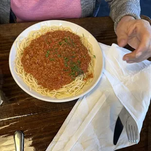 Spaghetti with meat sauce.