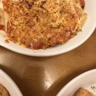 Lunch portion of baked ziti