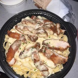 Chicken Alfredo with Crispy Chicken Fritta - Very Good! (always ask for extra sauce on side, it&apos;s free! )