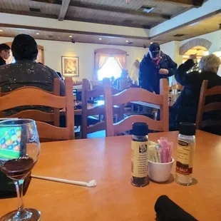 a group of people in a restaurant