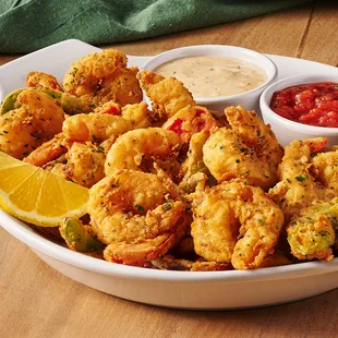 Shrimp Fritto Misto: Over a half pound of shrimp mixed with onions and bell peppers, hand breaded and lightly fried.