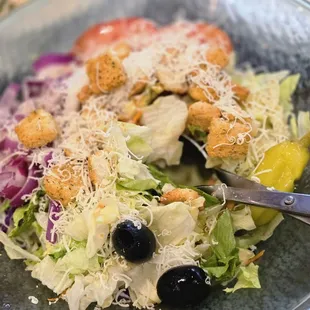 House salad.  Not a fan of the tangy Italian dressing.