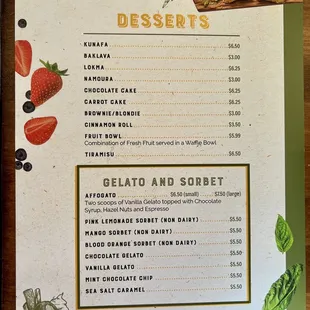 Dessert menu