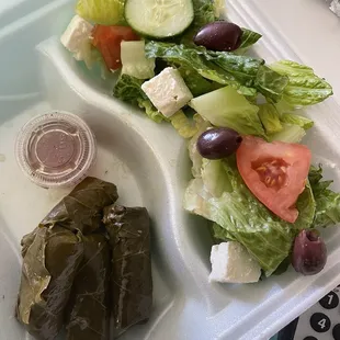 Some dolmas and fresh Greek salad