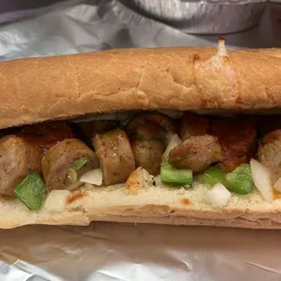 Hot sausage sandwich! So yummy!