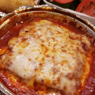 Lasagna with side salad and bread