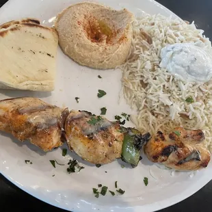 Grilled chicken kabob plate