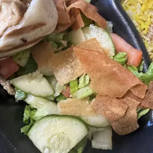 Up close on the salad under the chicken shawarma!