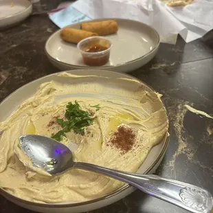 Egg rolls and hummus
