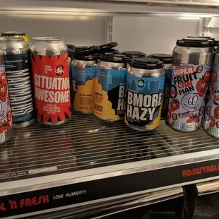 a display of cans of beer