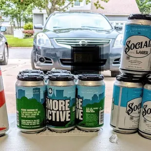 a variety of cans of soda