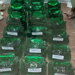 Vintage Forest Green cup and saucer sets, in the Charm Pattern.  Made by Anchor Hocking.  Sold individually.