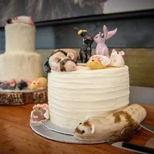 Banana cake! They made figures of our mice and ferrets!