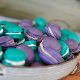 Macarons in our wedding colors! By the end of the wedding, there were no sweets left! Everyone was raving about the sweets!