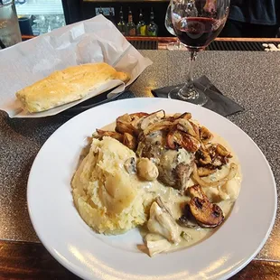 10oz filet w/ crab, sautéed mushrooms &amp; onions, and mashed potatoes