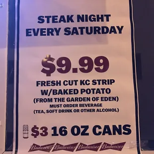 steak night every saturday