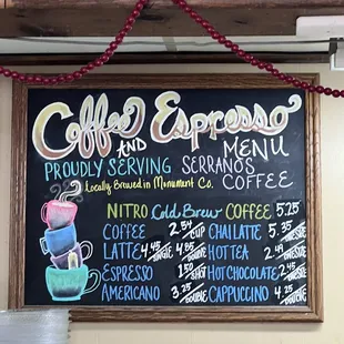 Coffee menu