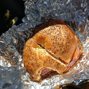 Everything bagel with lox, tomato, onion, capers and cream cheese.  Perfection.