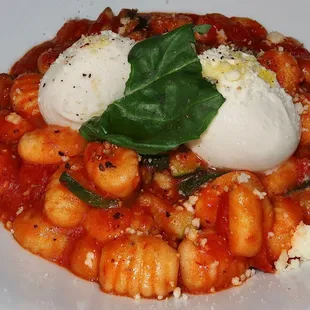 For Pasta we had the Potato Gnocchi made with Italian sun-dried tomato pesto, burrata cheese, &amp; zucchini.