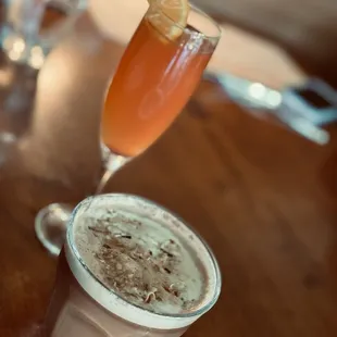 Blood orange mimosa, almond Joy latte