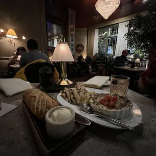 Tequila Sidecar, pita and hummus, bread and whipped butter