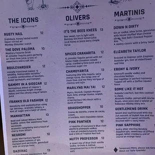 Drink menu