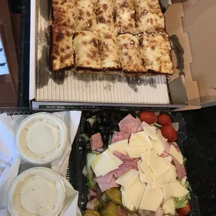 Part of my price match order, small cheese bread and small Antipasto Salad